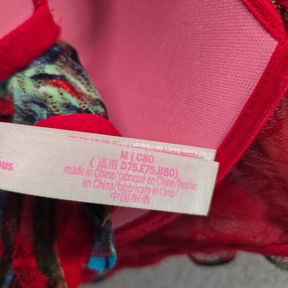 Pink Victoria's Secret Push Up Bra M Red Tropical Print Lace Date Bra - Picture 4 of 8